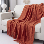 Rombi mustriga narmastega kootud voodikate diivanikate une-konditsioneeri tekk hotelli &ouml;&ouml;kapi r&auml;tik 127x170cm [with tassel] tumeoranži v&auml;rvi
