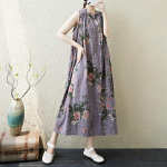 Varrukateta Plus size puuvillane vintage lilleline uus kleit naistele vaba vaba pikk suvekleit