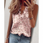 YYFS Naiste mood vabaaja suvekevadine &uuml;hev&auml;rviline printimine Varrukateta V-kaelusega pluusid ja s&auml;rgid S valge