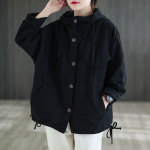 Kevad S&uuml;gis Naiste Pluss Suurus &Uuml;legabariidilised Jakid Kapuutsiga Jakk Puuvillane Must Mantel Mantel Punane Must XXL must