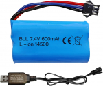 1x Li-ion aku 7,4V 600mAh 2S SM-3P pistikuga + USB-kaabel &ndash; &Uuml;hildub RC auto DE82, TK3086B, TK-3082B, G20601, Stunt Flip Car'iga sinine