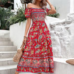 Naiste vintage Bohemia suvised kevadised lillemustriga vabaajakleidid l&uuml;hikeste varrukatega L