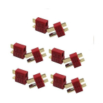 5 paari T-pistik isane ja emane pistikud | 2-kontaktiline kuldne adapter LiPo akule 300 mAh | &Uuml;hildub WLtoys 144001-ga | Punane plastkorpus punane