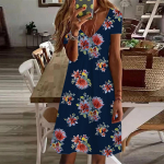 Suvemood naiste V-kaelusega l&uuml;hikeste varrukatega lillega tr&uuml;kitud kleit Seks-l&uuml;hikese seelikuga kleidid XS