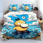 Jaapani Anime Pokemon Psyduck Tr&uuml;kitud Voodipesukomplekt Tekikott 1 Tekikott 2 Padjap&uuml;&uuml;ri T&auml;iskasvanute ja Laste Voodipesukomplekt Luksuslik EU Twin 135X200cm blue