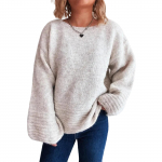 Naiste &uuml;hev&auml;rviline vaba l&otilde;ikega kootud kampsun &uuml;mara kaelusega ja pikkade varrukatega M beež