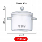 Kahe k&otilde;rva ja k&auml;epidemega mittekleepuv borosilikaatklaasist supipott - Ideaalne haudamiseks ja nuudlite keetmiseks, l&auml;bipaistev disain. 1500ML