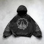 ZYLLO Retro Gooti Graafilise Tr&uuml;kiga Hip Hop Kapuutsiga Pusa Meestele Y2k Grunge Punk Vabaaja Lahtine Pullover Naiste T&auml;navamoe Dressipluus Kapuutsiga XXXL
