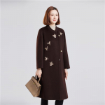 Women's New Chinese Style 100% Wool Embroidered Mid-Length Double-Faced Coat L
