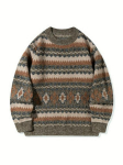 Etnilise mustriga paksenenud meeste villane kampsun - S&uuml;gis/Talv &Uuml;mmarguse kaelusega pullover M (110-120 cm) black