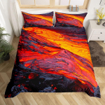 Vulkaaniline voodipesukomplekt &Uuml;heinimesevoodi 2/3 osa Katastroofi tr&uuml;kimuster Punane Kollane Tekikomplekt Laava tekikott T&auml;iskasvanud Poistele Meestele Teismelistele EU Twin(135x200cm)