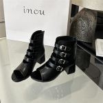 Moodsad seksikad naiste poolsaapad, lahtise ninaga, mustad ja valged v&ouml;&ouml;pandlaga, suvised l&uuml;hikesed saapad, tagak&uuml;ljel lukuga, 2024. aasta uued saabumised, moodsed poolsaapad, korterid 5.5 must