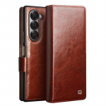 Qialino Ehtne Nahast Klapp-Telefonikott Samsung Galaxy Fold7 /6 /5 Fold 6 fold5 fold 6 jaoks K&auml;sit&ouml;&ouml;na Valmistatud Telefonikate Kaardipesa Kattega Genuine Leather&Galaxy Z Fold5 pruun