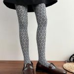 Retro Mugavad Sametised Naiste Sukap&uuml;ksid Talv S&uuml;gis Žakaar Geomeetrilised Pantyhose Salendavad K&otilde;rge Elastsusega Preppy Stiilis Leggingsid One Size tumehall v&auml;rv