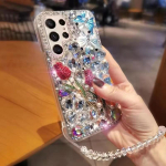 Luksuslikud Trendikad DIY Roosi Teemant&uuml;mbrised Samsung Galaxy S26 Ultra 25 Edge 24 FE 23 Plus S22 S21 S20 A57/56/55 A37/36/35 jaoks L&auml;bipaistev&uuml;mbris Teemant Coque S21Plus puhas