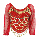 Naiste k&otilde;hutantsu &scaron;ifoonist top pikkade varrukatega litritega disainiga ise sidumise taga ebakorrap&auml;rane all&auml;&auml;r crop top karnevali esinemisriided One Size punane
