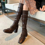 Disainer Naiste p&otilde;lved K&otilde;rged Saapad Mood Ruudukujulised varbaga rihmaga kingad S&uuml;gistalv Naistele R&uuml;&uuml;tel Pikad Botas De Mujer 35