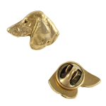 Dachshund I - Koera pross dekoratiivkarbis, elegantne kullatud tihvt, Art-Dog br&auml;ndi jakihoidja beige