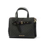 Michael Kors MK Emilia Monogram V&auml;rviplokk Logo Ruudukujuline Rihm T&otilde;mblukk T&ouml;&ouml;le Canvas Crossbody Kott V&auml;ike Naiste kotid Must 35H0GU5S1B-BLACK Basic Set (Bag+Dust Bag)
