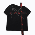 Harajuku T-s&auml;rgid Naiste Cross Chain Top T-s&auml;rk &otilde;lgadest lahti Mood T-s&auml;rgid Patchwork Y2k Esteetiline Grunge T-s&auml;rk L must