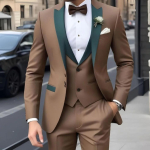 Kohandatud pruunid meeste &uuml;likonnad &Uuml;he n&ouml;&ouml;biga Peakraega Slim Fit 3-osaline Jakk P&uuml;ksid Vest T&auml;ielikud Komplektid K&otilde;rge Kvaliteediga R&otilde;ivad XXXXL pruun