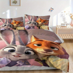3 tk Elav Judy ja Nick Zootopia Prindiga Voodipesukomplekt (1 Tekikott + 2 Padjap&uuml;&uuml;ri, Ilma t&auml;idiseta) 135x200cm