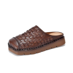 Johnature Ehtne Nahk Retro Kudumine Ruudukujuline Varvas Naiste Sussid Mitmek&uuml;lgsed V&auml;litingimustes Lamedad Slip-on Kingad 36 punane