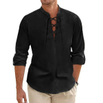 Meeste vintage puuvillast linane paeltega s&auml;rk vabaaja pikkade varrukatega Henley kraega topid &uuml;hev&auml;rvilised hingavad trendikad t&auml;navariided S khaki
