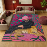 Roosa leopardikujuline lilleline &otilde;limaal L&uuml;hike samet suur vaip elutuppa Retrokunst Kodu kaunistav vaip Libisemiskindlad magamistoavaibad 160x200cm