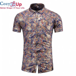 Cozy Up Meeste tr&uuml;kitud s&auml;rk L&uuml;hikeste varrukatega Allapandava kraega T&auml;navar&otilde;ivad &Scaron;ikk lahtised meeste Hawaii s&auml;rgid Vacation Camisa M kuld