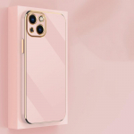 L&ouml;&ouml;gikindel telefoni&uuml;mbris iPhone 13 silikoonist iPhone 13 roosa kuldne v&auml;rv