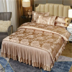 4 tk/komplekt Jacquard Euroopa stiilis lina tekikatted padjap&uuml;&uuml;rid voodipesukomplekt kahekordse pulma jaoks Mugav libisemisvastane voodipesu seelik Elegantne voodivooder Twin 4 pcs tumeroosa v&auml;rv