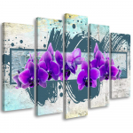 Viieosalise pildiga l&otilde;uendiprint Orchid Flowers Purple 100x70 lilla