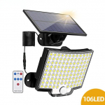 P&auml;ikesevalgusti v&auml;litingimustes 106 LED-i &uuml;lihele liikumisandur p&auml;ikeseenergia tugeva v&otilde;imsusega LED-aia seinalamp IP65 veekindel 4 t&ouml;&ouml;režiimi 106 LED-Control
