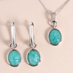 Bolaijewelry Natural Amazonite ehete komplekt 925 naela ripats Kaelakee K&otilde;rvar&otilde;ngad Lihtsa disainiga naiste peened ehted M sinine