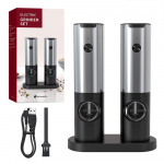 USB taaslaetav elektriline soola- ja pipraveski komplekt, aluslaadimine roostevabast terasest automaatne pipraveski v&uuml;rtsiveski LED-iga 2 Steel Rechargeable
