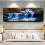Waterfall Woods Swan Lotus L&otilde;uendimaal Kaasaegne maastik plakatid ja tr&uuml;kised Seinakunstipildid Elutuba Kodukaunistus Ilma raamita 20cm&times;40cm NoFrame