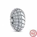 925 h&otilde;bedane valge l&auml;bipaistev tsirkoon s&auml;delev moeklambriga helmed, mis sobivad amulettidega k&auml;ev&otilde;ru ehted