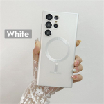 Luksuslik juhtmevaba laadimise Magsafe magnet&uuml;mbris Samsung Galaxy S22 S21 Fe S23 Ultra Plus mattkaamera objektiivikaitsega &uuml;mbris Samsung S23 Ultra valge