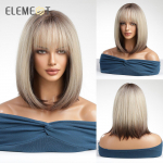 S&uuml;nteetilisest kiust l&uuml;hikesed bob-parukad naistele Tumepruun segasinine parukas koos tukkidega Kuumakindel peapael.