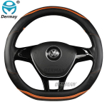 DERMAY Carbon fiber + Microfiber Leather Car Steering Wheel Cover for Volkswagen VW Golf 7 MK7 VII Gti R Auto D shape Black gray