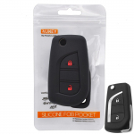 Silikoonist v&otilde;tmehoidja auto kaugjuhtimispuldi kate &uuml;mbris v&otilde;tmehoidja r&otilde;ngas 2 nupuga kaitse Toyota Corolla Highlander Rav 4 Yaris Camry jaoks must