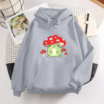 Mushroom Frog kapuuts Vintage Harajuku naiste talve kapuutsid Kawaii vabaaja t&auml;navar&otilde;ivad Esteetilised &uuml;lisuured top rohelised dressipluusid 2XL
