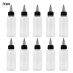 10 tk 30/60 ml keeratava korgiga t&uuml;hi plastikust t&auml;toveeringuga tindi pigmendi s&auml;ilituspudel 30ML