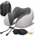 Travel Pillow Air Plane Sleep Memory Foam Relax Neck Support Set Eye Mask