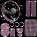 11-osaline autotarvikute komplekt Rhinestones Rooliratta kateBling k&auml;iguvahetaja kateK&auml;sipidur roosa