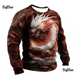 3D meeste draakoniprintiga T-s&auml;rk Pikkade varrukatega Meeste T-s&auml;rgid Juhuslikud O-kaelusega Pullover Loomamustriga Meeste T-s&auml;rk Riided 2XL