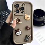 Korea armas 3D Bear Coffee Donut telefoni&uuml;mbris iPhone'ile 11 13 12 14 15 Pro Max X XR XS Max 7 8 Plus Cartoon p&otilde;rutuskindel kaas iPhone 7 pruun