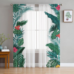 Troopilised lehed valgel taustal t&uuml;llkardinad elutoa kaunistamiseks Moodne loor Sifoonkardinad Magamistoa Sheer Voile 135W x 114H(cm)