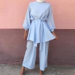 Moslemitest naised Abaya komplekt, pikk pluus, topsid, p&uuml;ksid, kaftan kleit, riietus, r&uuml;&uuml;d, &uuml;likond L sinine